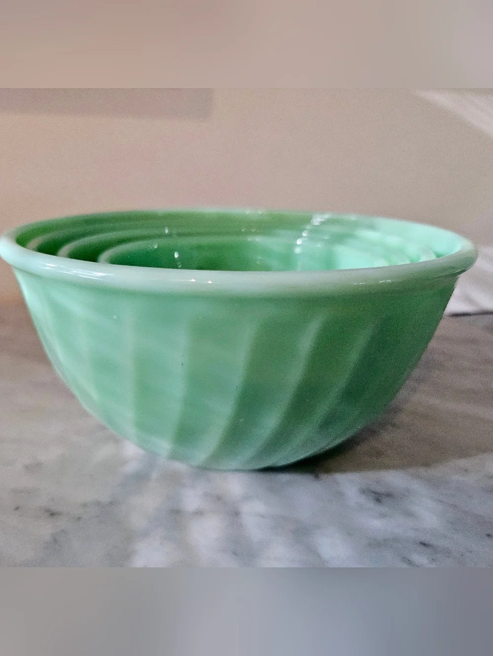 Fire-King Jadeite Swirl Mixing Bowl Set 4 Nesting Vintage Glass